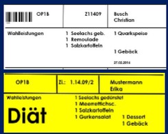 Etiketten für Patientenmahlzeiten in der Krankenhausküche