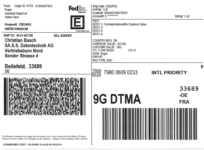 TNT - FedEx Etikett