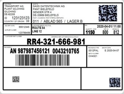 Global Transport Label nach VDA 4994 und KLT1 müssen auf Karton / festem Papier ausgegeben sein