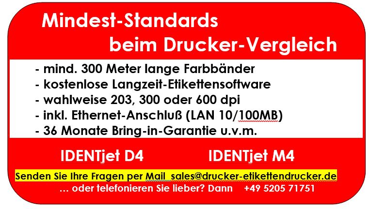 Diese Standards erhalten Sie bei allen IDENTjet Druckern