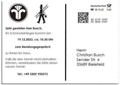 Kaminfeger-Drucker für Info-Postkarten