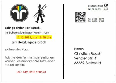 Kaminkehrer-Drucker für Info-Postkarten