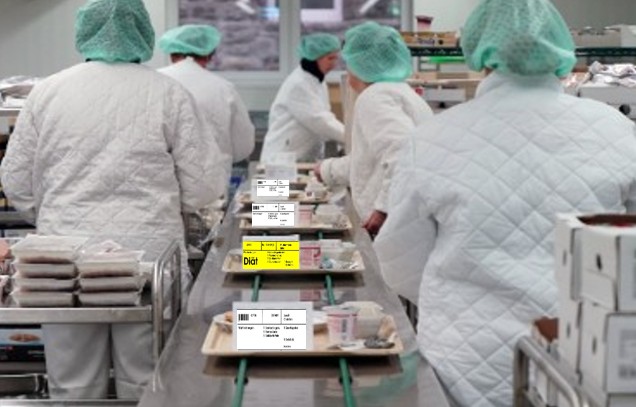 Essen-Ausgabe in der Klinik-Küche