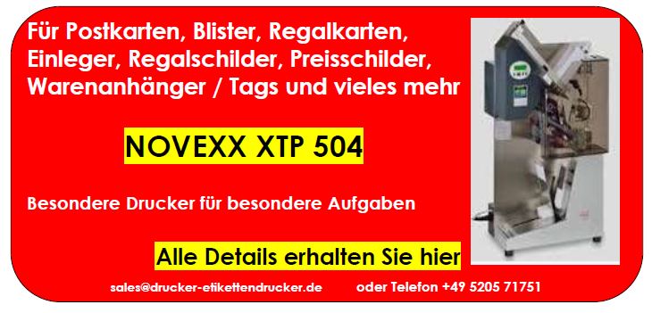 NOVEXX XTP 804 für Karten, Postkarten, Blister, Einleger, Regalkarten, Regalschilder, Preisschilder, Warenanhänger / Tags