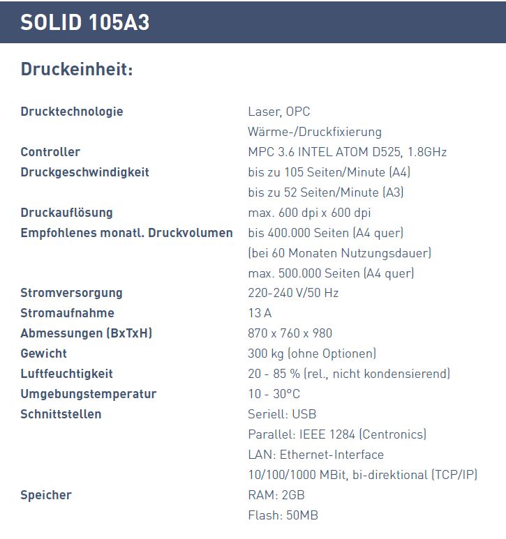 SOLID 150A3 technische Daten