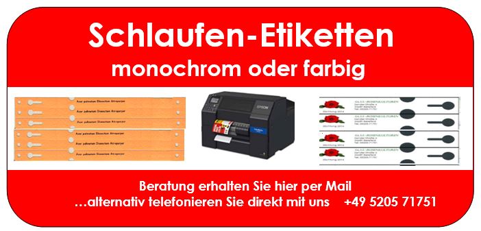 Schlaufenetiketten und Drucker aus 1 Hand