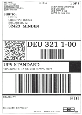 BPA-freie Etiketten für UPS, TNT, DHL, GLS, Fedex